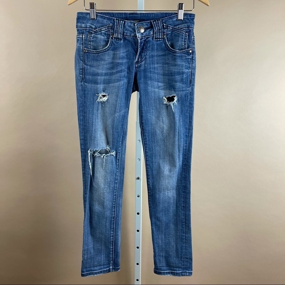 Vigoss Size 26 The Thompson Roll Cigarette Distressed Jeans Grunge Low Rise - Picture 1 of 10